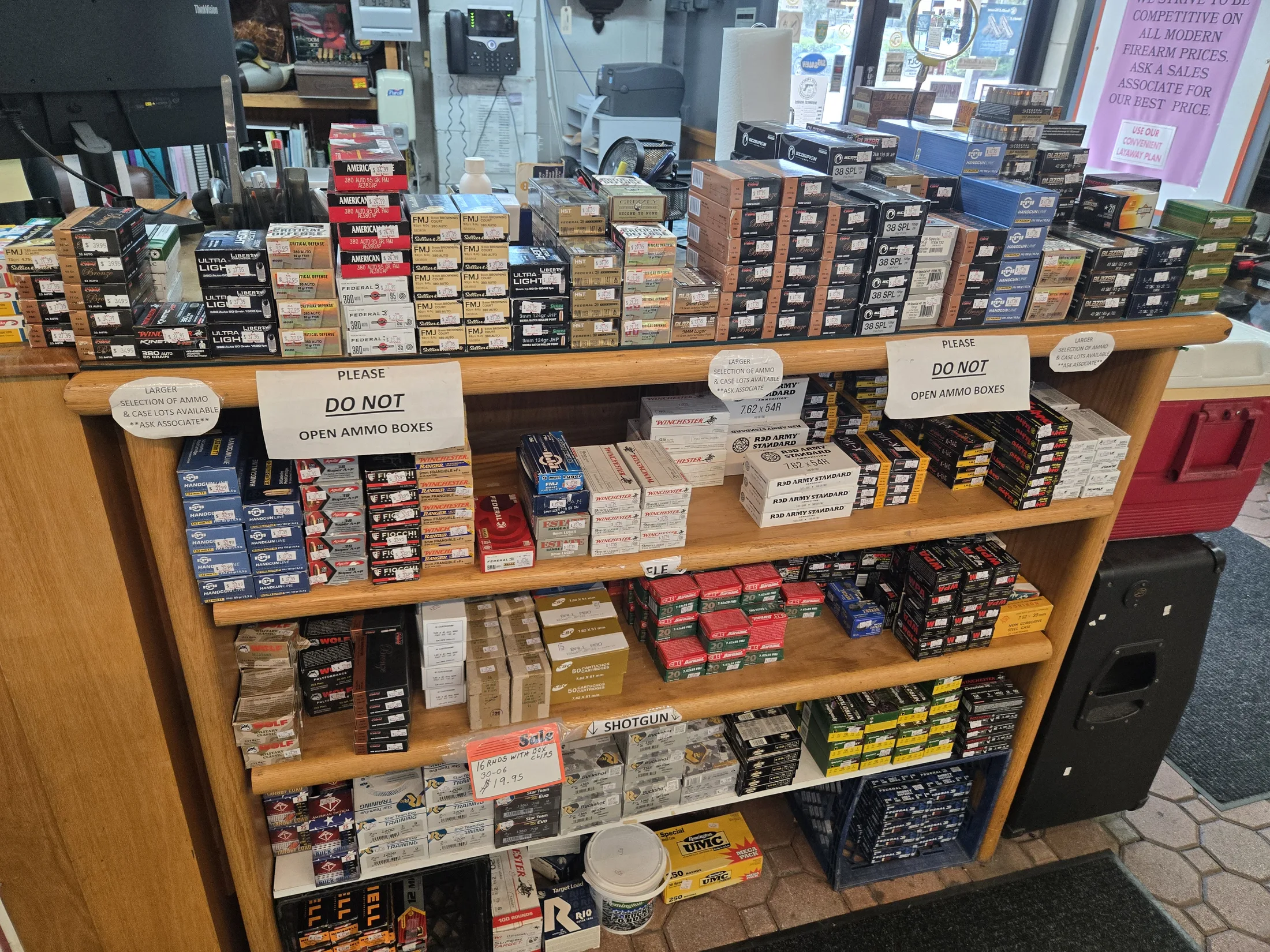 Shelves of boxed ammunition at AAA Gun & Pawn